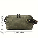 Vintage Waxed Canvas & Cowhide Cylinder Bag, Dopp Kit with Dual Zippers, Commute Travel V1232-NSSNB-004