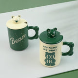 2X High-Fired Ceramic Porcelain Mug Set with Lid 400ml Bear w Tea Spoon GREEN V274-HA-LA-P0024827-BEAR