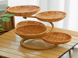 Hand-Woven Fruit Basket Multi-Layer Snack Tray Imitation Rattan Storage Kitchen - Stripe - Size L V1347-122-27739-STR-L