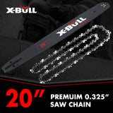 X-BULL 20'' Chainsaw Bar and Chain 0 .325 Pitch Gauge 76 Link Universal V211-AUEB-HGT011