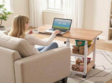 Artiss 3 Tier Adjustable Laptop Desk Tiltable Mobile Side Table Wheels Oak LA-DESK-C-60-2T-WD