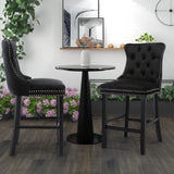 2X Velvet Bar Stools with Studs Trim Wooden Legs Tufted Dining Chairs Kitchen V226-SW1802BK