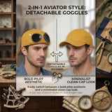 Aviator Style Baseball Cap with Integrated Goggles,Retro Pilot Style Hats Canvas Baseball Cap with V1107-922-93509-BEG