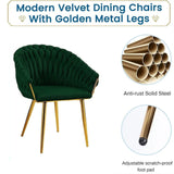 SERENIT Emerald Green Modern Velvet Dining Chairs, Upholstered Living Room Chair with Woven Back V255-SE-GP1801-DC-EGREEN