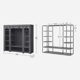 SONGMICS 150cm Portable Closet Organizer, Wardrobe with Shelves and Cover Gray V227-8498402107580