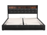 Artiss Queen Bed Frame with Gas Lift Storage LED Lights Charging Station Headboard with Open Shelf BFRAME-I-POLA-Q-BK-ABC