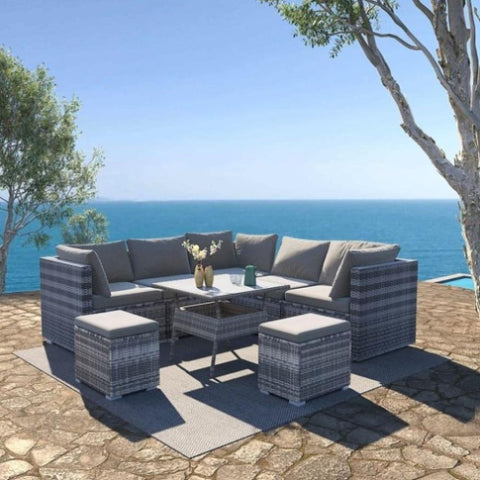 8PC Outdoor Dining Set Wicker Table & Chairs-Grey V264-OTF-511S-LGR