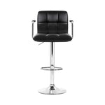 Artiss 2x Bar Stools Leather Gas Lift w/Armrest Black BA-K-1055A-BKX2