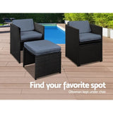 Gardeon Outdoor Dining Set 11 Piece Wicker Table Chairs Setting Black FF-DINING-11SET-BK