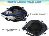 Beach Tote Bag With Zipper, Large Capacity Polyester Tote With 8 Compartments, Foldable Carry Bag V1237-ZY-807-221