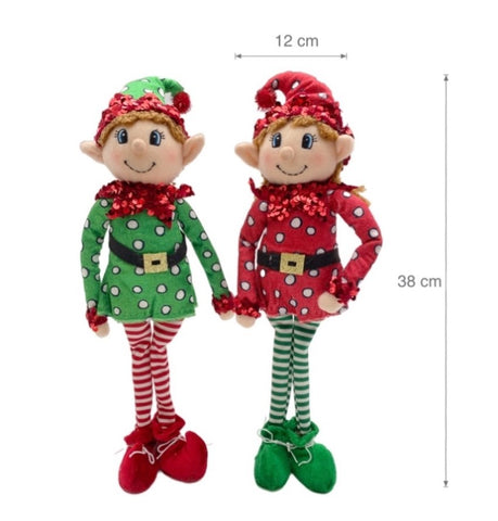 bulk 12 Xmas Plush Standing Elves W Sequins Med Assort 38cm V637-XMS31057