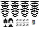 Halloween Bats Wall Decor, 48Pcs 3D Bat Stickers, 12Pcs Remote Control LED Night Lights with 13 V1366-AZ2-W-24832