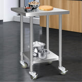 Cefito 760x760mm Stainless Steel Kitchen Bench with Wheels 430 SSKB-430S-76-WHEEL-30