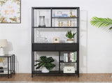 180Cm Tall Bookshelf With Drawers Industrial Bookcase W/ 6 Tiers Storage Shelves V767-JJ-XZ691-V1