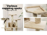 i.Pet Cat Tree 180cm Tower Scratching Post Scratcher Wood Condo House Toys Beige PET-CAT-HSCT076-180-BE