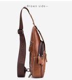 Brown Black Leather Sling Bag Crossbody Bag Chest Bag Travel Bag Quality Leather Bag V1347-127-BLA-20010