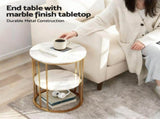 Artiss Side Table Set of 2 Marble Effect Round Coffee Table 2 Tier End Bedside Table Nightstand FUR-S-COF08-MB-GDX2
