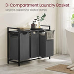 VASAGLE Laundry Hamper with Shelf and Pull-Out Bag 3 x 38L Black and Gray V227-9101263002491