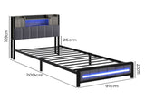 Levede Single Bed Frame with Storage Headboard RGB LED BF1067-S