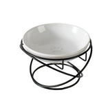 Raised Ceramic Pet Bowl with Metal Stand White - Paw Print Cat and Dog Feeding Bowl, Removable V888-ELOSUNG57071-1