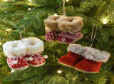 Knitted Christmas Boot Ornaments with Faux Fur Trim - Set of 3 Hanging Decorations V888-ELOSUNG10503