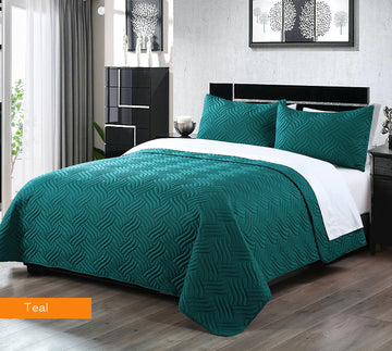 3 piece embossed comforter set king teal V517-3DCS-KTE