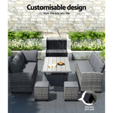 Gardeon Outdoor Dining Set Wicker Table Chairs Setting 8 Seater ODF-DINING-9S-GR-ABC