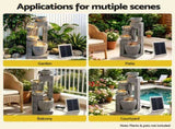 Gardeon Solar Fountains Water Features Cascading Design Polyresin 80cm Grey FOUNT-SQUARE-BOWL-4LVL