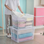 3x 37 Litre Modular Clear Foldable Storage Box with Lid Plastic Tub Collapsible V563-75199_3X