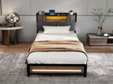 Levede Single Bed Frame with Storage Headboard RGB LED BF1067-S