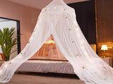 Bed Mosquito Net with Lights, Bed with Luminous Stars for Adults, Round Lace Dome Bed V1370-AZ4-19421