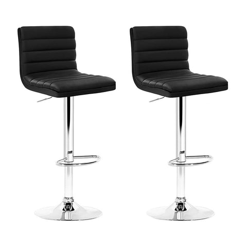 Artiss 2x Bar Stools Padded Leather Gas Lift Black BA-TW-NEWT710N-BK-X2