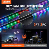 2 PCS 3 FT Whip Light, APP & RF Remote Control Led Whip Light, Waterproof RGB Chasing Lighted Whips V952-NBKJPPTDZ3YC08D12V9