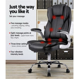 Artiss 8 Point Massage Office Chair PU Leather Black MOC-1223-BK