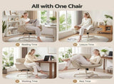 Artiss Cross Legged Office Chair PU Leather Swivel Vanity Chair Wide Seat Adjustable Arms Beige OCHAIR-L-2021-BG