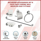Bathroom Accessories Set 6 Piece Pack Chrome Wall Mounted Easy Fittings V63-840911