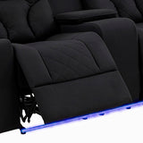 Electric Recliner Stylish Rhino Fabric Black Couch 3 Seater Lounge with LED Features V43-REC-ARN3RBL