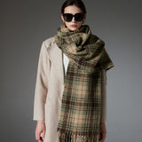 Striped Wool-Blend Beanie & Plaid Fringed Scarf Set Soft Knit Hat and Oversized Shawl V888-ELOSUNG54006