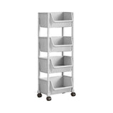 Mobile Floor Standing Desk Storage Rack with Wheels - Small Multi Tiered Bookcase Cart for Office V1366-AZ2-W-11944