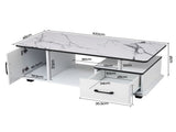 Artiss Coffee Table Marble Finish Center Table with Storage Drawer Cabinet Wood White FUR-S-COF12-MBWH