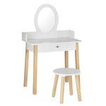 Keezi Kids Dressing Table Chair Set Wooden Leg Vanity Makeup Drawer Mirror FURNI-C-WOOD-KDT-WH