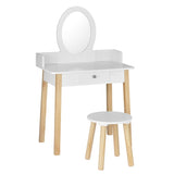 Keezi Kids Dressing Table Chair Set Wooden Leg Vanity Makeup Drawer Mirror FURNI-C-WOOD-KDT-WH