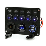 Boat Switch Panel Car Switch Panel Waterproof Digital Voltmeter Dual USB Port Outlet Combination V1369-AZ3-W-11386