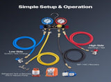 AC Manifold Gauge Set for R134a R404A R1234yf R22 Refrigerant, 4 Way AC Gauge with 1.5m Hoses, V952-JXLMB4TLDSTXOAEMC001V0