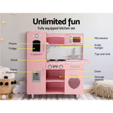 Keezi Kids Kitchen Play Set Wooden Pretend Toys Cooking Children Food Pink PLAY-WOOD-DISPENSER3IN1-B-PINK