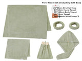 Green Soft Coral Fleece Towel and Bath Towel Gift Set - 5-Piece Luxurious Absorbent Set V888-ELOSUNG17455