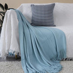 SOGA 2X Sky Blue Acrylic Knitted Throw Blanket Solid Fringed Warm Cozy Woven Cover Couch Bed Sofa BLANKET914X2