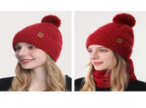 Women's Fashionable Winter 3-Piece Set Knit Hat, Scarf, Gloves. A must-have for outdoor skiing V1265-AU-055-HONG