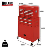 BULLET 8 Drawer Tool Box Cabinet Chest Storage, Toolbox Garage Organiser Set, Red V219-TOLCABBU81RA