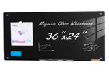 Magnetic Glass Whiteboard, Dry Erase Board 36"x24", Wall-Mounted Large White Glassboard Frameless, V952-CXGCBLBGHBL3VB8RKV0